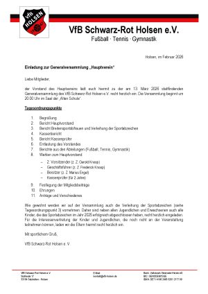 Einladung zur Generalversammlung des Hauptvereins für das Geschäftsjahr 2025