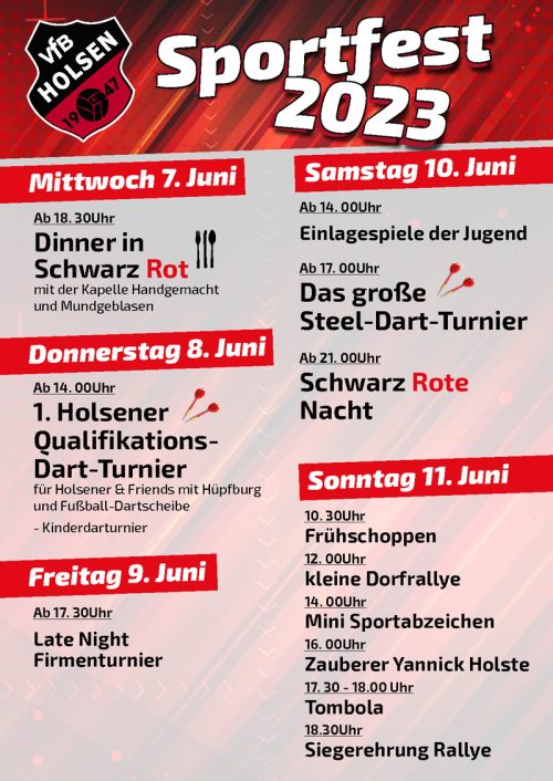 Programm des Sportfestes vom VfB Holsen 2023