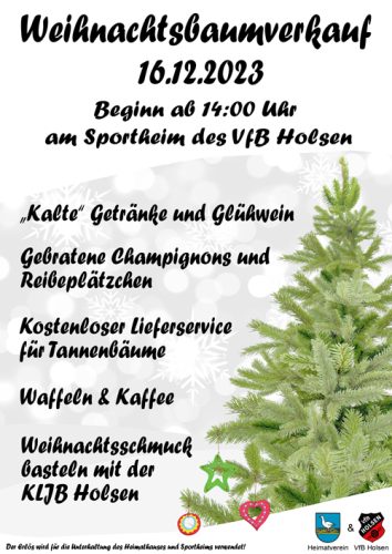 Plakat für den Weihnachtsbaumverkauf 2023 des VfB Holsen & Heimatverein Holsen