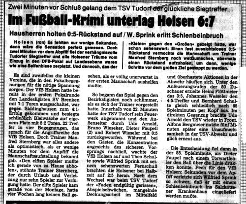 Zum Spiel gegen Tudorf berichtet das Westfälische Volksblatt